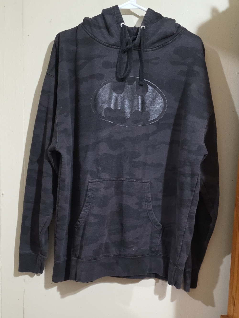 Batman Black Camo Pullover Hoodie with Gloss Bat Emblem